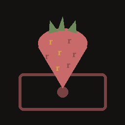 A strawberry in a drawer, its seeds tiny letters r, three of them gold