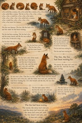 An illustrated page with several morals and a storefront labeled THE FOX AND CO.