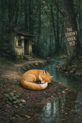 A forest with a tree trunk carved with the words THE STORYN&rsquo;T OVER YET.